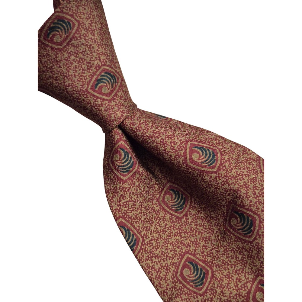 Giorgio Armani Cravatte Mens Silk Tie Burgundy Gold Geometric Swirl Italy